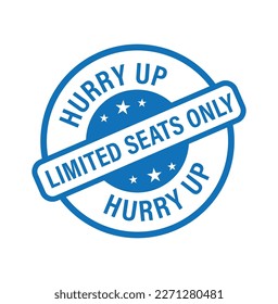 hurry up, limited seats only vector icon, blue in color