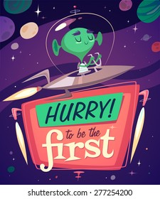 Hurry up! Retro styled card / poster / background. Vector illustration.