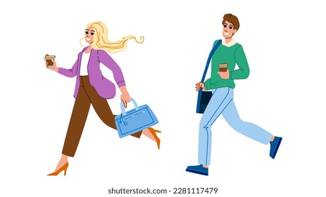 hurrying up vector. young woman, hurry sale, female man, up person, discount fun hurrying up character. people flat cartoon illustration