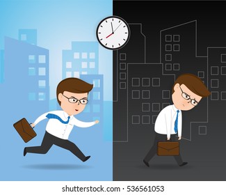Hurrying to work and Finish working, Business Concept, vector