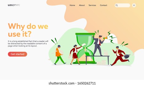 Hurgar a los trabajadores, agotarse. Jefe gritando a los empleados, plazo de la ilustración plana del vector. Concepto de estrés relacionado con el trabajo para banners, diseños de sitios web o páginas web de inicio