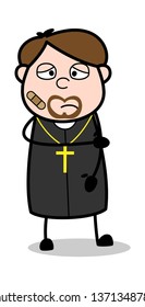 Hurt - Cartoon Priest Religious Vector Illustration