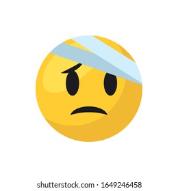 Hurt Emoji Face Flat Style Icon Design, Cartoon Expression Cute Emoticon Character Profile Facial Toy Adorable And Social Media Theme Vector Illustration