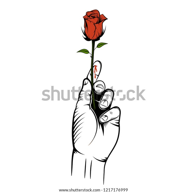 Hurt Finger Rose. Getting Pricked by a Rose Thorn.\
Vector Illustration. 