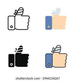 Hurt hand, bandage finger icon in different style. Outline, flat, solid, filled outline. Like, thumb up gesture, injured, unavailable concept. Vector illustration isolated on white background. EPS 10.