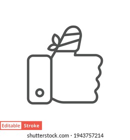 Hurt hand, bandage finger line icon. Simple outline style. Like, thumb up gesture, injured, unavailable concept. Vector illustration isolated on white background. Editable stroke EPS 10.