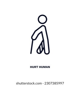 hiere ícono humano. La delgada línea hiere a los íconos humanos de la colección de sentimientos y reacciones. Vector de contorno aislado en fondo blanco. Se puede usar símbolo humano editable herido y móvil