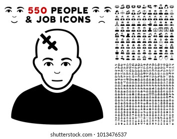 Hurt pictograph with 550 bonus pitiful and glad people icons. Vector illustration style is flat black iconic symbols.