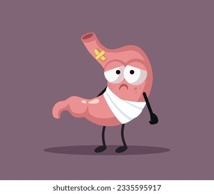 
Hurt Stomach Character Suffering in Pain Vector Cartoon Illustration
Unhappy. Medical condition of internal organ of gastrointestinal nature
