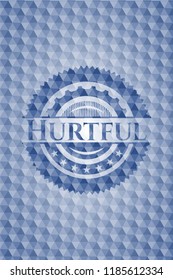 Hurtful blue badge with geometric pattern.