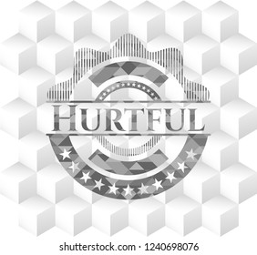 Hurtful realistic grey emblem with geometric cube white background