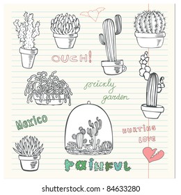 Hurting Love. Collection of the doodles cactus.
