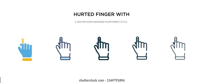 hurtled finger with bandage icon in different style vector illustration. two colored and black hurtled finger with bandage vector icons designed in filled, outline, line and stroke