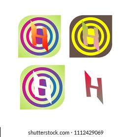 huruf H dalam kotak dan tiga lingkaran, warna warni, dan logo yang sangat bagus