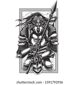 Husaria Warrior Black and White Illustration