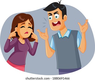 Husband Arguing with his Spouse While She Covers her Ears. Woman  blocking communication during marital  conflict 
