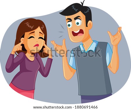 Husband Arguing with his Spouse While She Covers her Ears. Woman  blocking communication during marital  conflict 
