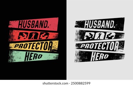 Husband Dad Protector Hero Shirt Father's Day Vintage Design.