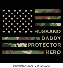 Esposo Papi Protector Hero Papá Camiseta de bandera americana, regalo del día del padre, Papa Daddy Present, EE.UU. Patriótico 4 de julio