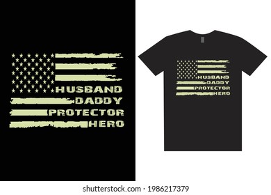 Esposo Papi Protector Hero Camiseta. Diseño de camisetas de impresión estadounidense. Esta plantilla de diseño para la impresión de camisetas, afiche, estuches, portada, banner, tarjeta de regalo, etiqueta adhesiva, volante, taquilla.