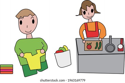 Husband does the laundry and wife does the cooking