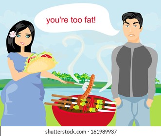 Husband gets upset, wife eats unhealthy food
