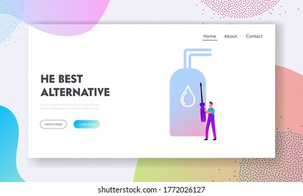Husband for an Hour Repair Service Landing Page Template. Call Master Character Install Smart Heater. Worker with Screwdriver Fixing Broken Technics, Plumber at Work. Cartoon Vector Illustration