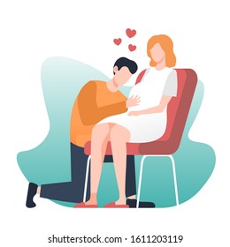 Husband hugging his pregnant wife illustration
