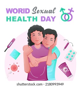 Husband Hugging Wife Vector Graphic Illustration On World Sexual Health Day