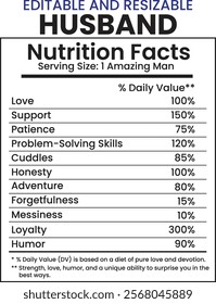 Husband Nutrition Facts, Husband Nutrition Facts Label Design