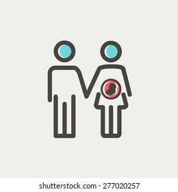 Husband with pregnant wife icon thin line for web and mobile, modern minimalistic flat design. Vector icon with dark grey outline and offset colour on light grey background.