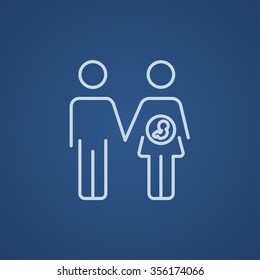 Husband with pregnant wife line icon for web, mobile and infographics. Vector light blue icon isolated on blue background.