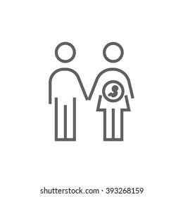Husband with pregnant wife line icon.