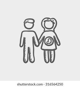 Husband with pregnant wife sketch icon for web, mobile and infographics. Hand drawn vector dark grey icon isolated on light grey background.