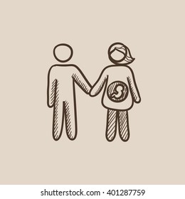 Husband with pregnant wife sketch icon.