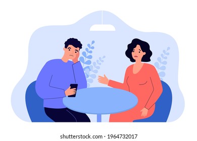 Esposo con smartphone e ignorando a su esposa. Mujer molesta hablando con su pareja que mira el teléfono. Ilustración vectorial de dibujos animados. Problemas familiares, relación fría, concepto de indiferencia