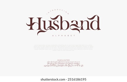 Marido tipografia beleza moda elegante minimalista serif italic fontes decorativo casamento vintage retro logos. Logotipo de fonte de luxo mínimo alfabeto. Ilustração vetorial