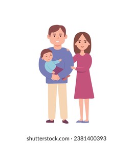 Husband and wife with baby. A happy young family. Concept of happiness, care and parenthood. Flat vector illustration