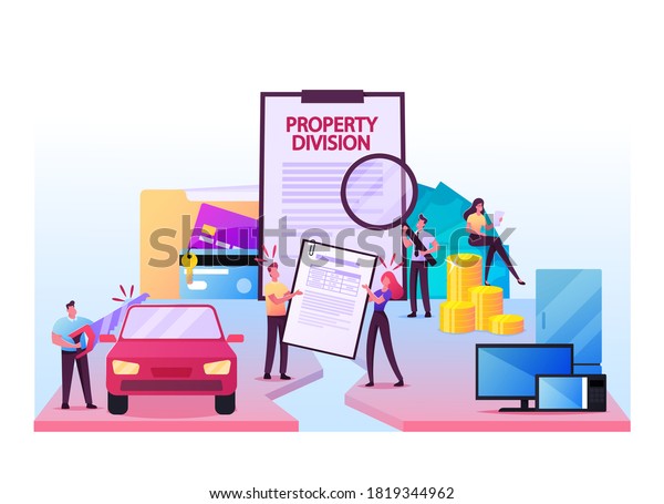 Husband and Wife Characters Divide Property\
on Divorce Process. Conflict Resolution, Legal Services Assistance.\
Rights Infringement. Fair Marital Division Agreement. Cartoon\
People Vector\
Illustration
