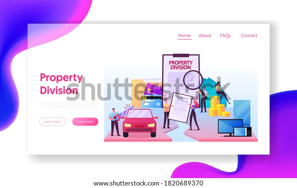 Husband and Wife Characters Divide Property\
on Divorce Process Landing Page Template. Conflict Resolution,\
Legal Services Assistance. Rights Infringement, Division. Cartoon\
People Vector\
Illustration
