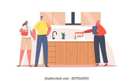 Husband and Wife Choosing Kitchen Furniture in Mall. Family Buying Household Goods for Home Furnishing Concept. Male and Female Characters Purchase Furnishing. Cartoon People Vector Illustration