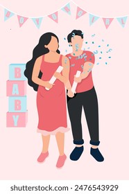 husband and wife couple at gender reveal party