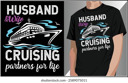 Husband And Wife Cruising Partners For Life Typography T-shirt, Family Cruise T Shirt Design, Family Cruise T-Shirt, Funny Cruise Design, Summer Vacation, Cruise Squad Matching Couple Design.