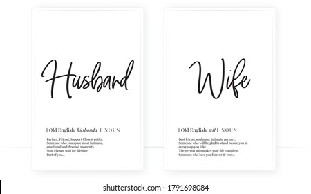 Husband and wife definition, Minimalist Wording Design, Wall Decor, Wall Decals Vector, noun description, Wordings Design, Lettering Design, Art Decor, Poster Design isolated on white background