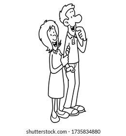 A husband and wife are experiencing laught about their condition. can be complementary scenes and book illustrations