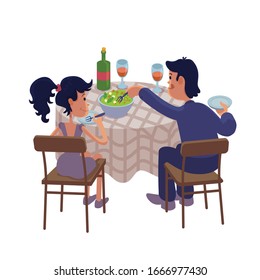 Husband and wife having dinner together flat cartoon vector illustration. Couple eating at table Ready to use 2d character template for commercial, animation, printing design. Isolated comic hero