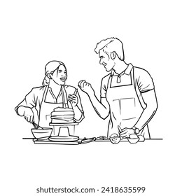 husband wife kitchen activities happy moment