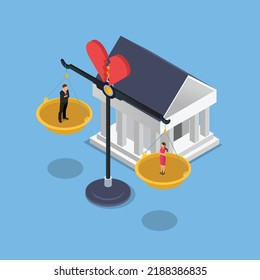 Husband - Wife - Married Couple Divorce Court Isometric 3d Vector Illustration Concept For Banner, Website, Illustration, Landing Page, Flyer, Etc.