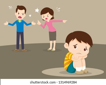 husband and wife quarreling.Parents quarrel and alone child listen. Family conflict. 