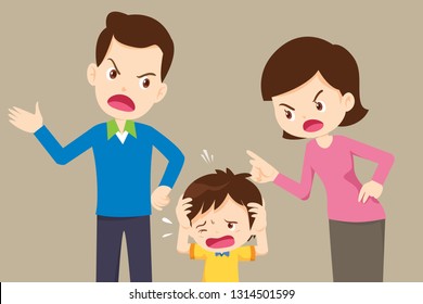 husband and wife quarreling.Parents quarrel and child listen. Family conflict. 